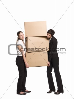 Women carrying boxes