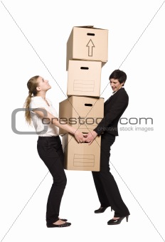Two women and four boxes