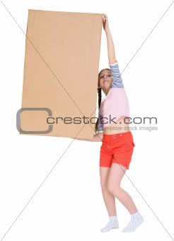 Girl hold heavy cardboard box