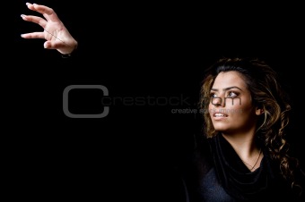 portrait of beautiful woman showing hand gesture
