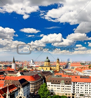 The aerial view of Munich city cente