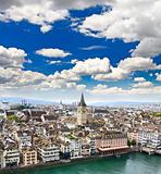 the aerial view of Zurich city