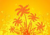 Vector illustration of summer composition, orange palm trees sil