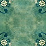 Shabby green vintage background with flowers and swirls