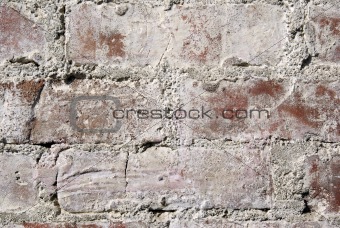 Very old red brick wall close up. Background.