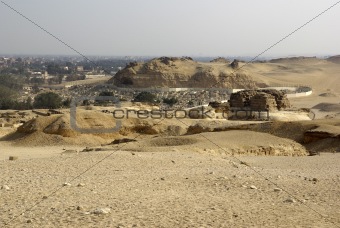 View of Cairo. Desert near pyramids and Sphinx.