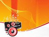 speaker with tunes and musical waves concept, vector wallpaper
