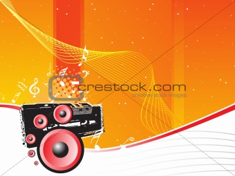 speaker with tunes and musical waves concept, vector wallpaper
