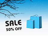 winter 50% off sale, blue vector