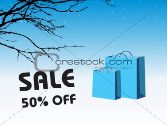 winter 50% off sale, blue vector