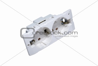 Receptacle with double grounded connectors isolated on white background.