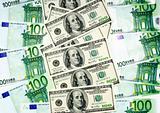Euro and dollar banknotes. Financial concept.