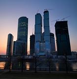Modern skyscrapers business centre at sunset