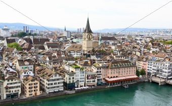 The aerial view of Zurich cityscape