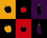 Pepper, tomato and eggplant with different backgrounds