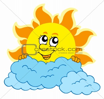 Cute cartoon Sun with clouds
