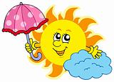 Cute cartoon Sun with umbrella