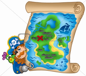 Treasure map with lurking pirate