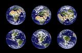 Earth globe illustration, six different agngles