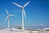 Wind turbines in snowy winter