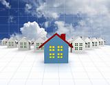 blue outstanding 3d houses with sky and cloud background