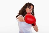 sport - young woman with red boxing gloves