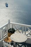 Santorini .Balcony and cruise ship.