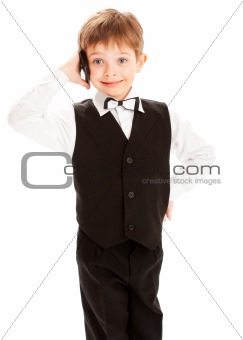 Preschool boy talking over smartphone
