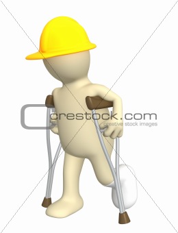 Builder with crutches