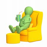 3d puppet, having a rest in a soft armchair