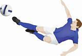 blue kit soccer player kick