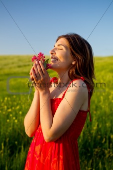 Happy woman with flowers