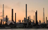 Oil refinery at sunset