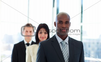 African businessman leading his team