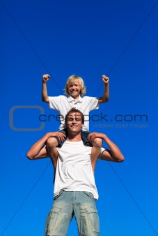 Father and son having fun outdoors