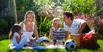 Young family having fun in a picnic