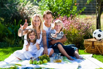 Family picnicing in garden