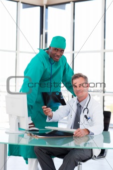 Professional doctors looking at an X-ray