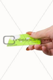 Female hand hold bonus card 