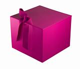 Bold pink gift box with ribbon