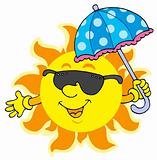 Sun in sunglasses with umbrella