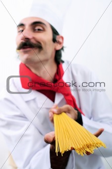 Blurry Chef showing spagetti