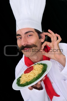 A Chef Showing Pasta