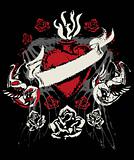 rose, heart and bird emblem