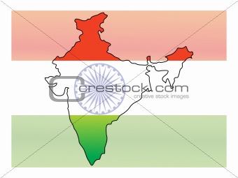 indian flag and map showing freedom, vector