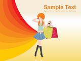 pretty woman holding shopping bags, vector
