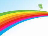 rainbow waves and palm tree on background