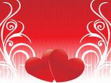 red background with heart and waves elements, wallpaper