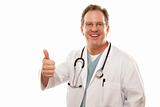 Male Doctor Giving the Thumbs Up Sign with His Hand Isolated on a White Background.