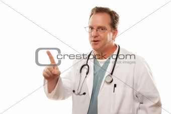 Male Doctor with One Finger Up Isolated on a White Background.
